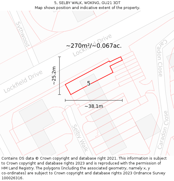5, SELBY WALK, WOKING, GU21 3DT: Plot and title map