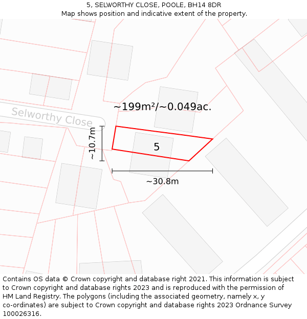 5, SELWORTHY CLOSE, POOLE, BH14 8DR: Plot and title map