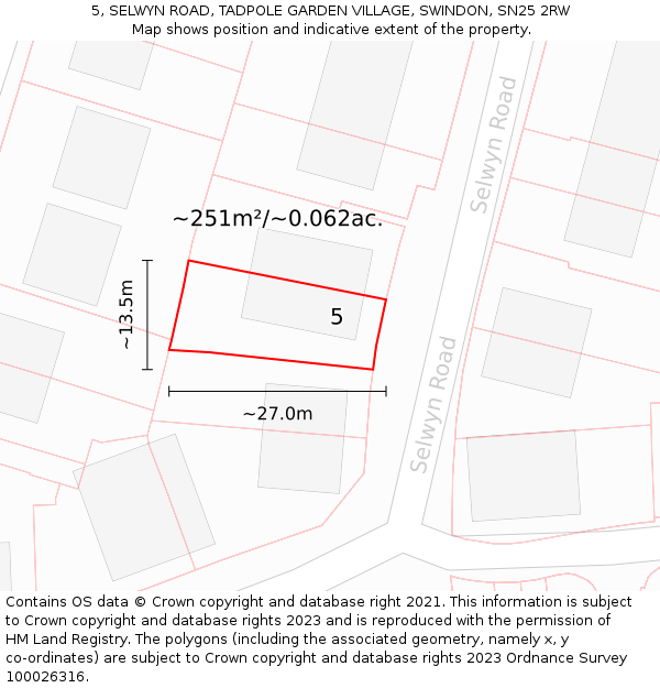5, SELWYN ROAD, TADPOLE GARDEN VILLAGE, SWINDON, SN25 2RW: Plot and title map