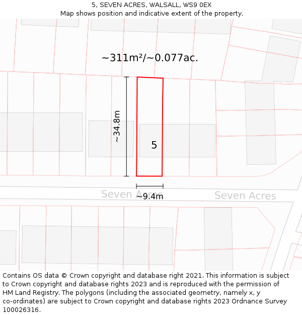 5, SEVEN ACRES, WALSALL, WS9 0EX: Plot and title map