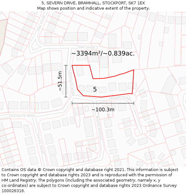 5, SEVERN DRIVE, BRAMHALL, STOCKPORT, SK7 1EX: Plot and title map