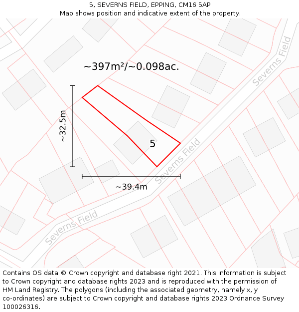 5, SEVERNS FIELD, EPPING, CM16 5AP: Plot and title map