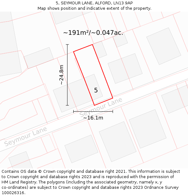 5, SEYMOUR LANE, ALFORD, LN13 9AP: Plot and title map