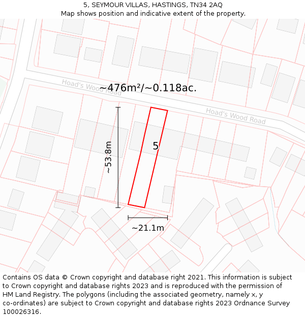5, SEYMOUR VILLAS, HASTINGS, TN34 2AQ: Plot and title map