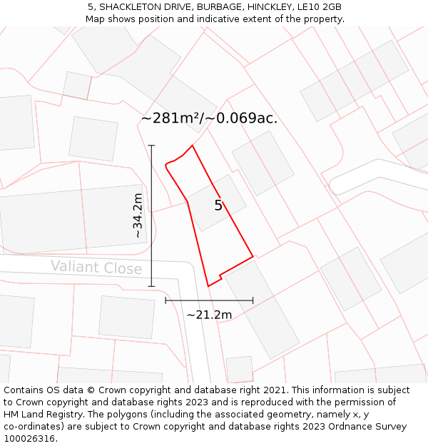 5, SHACKLETON DRIVE, BURBAGE, HINCKLEY, LE10 2GB: Plot and title map
