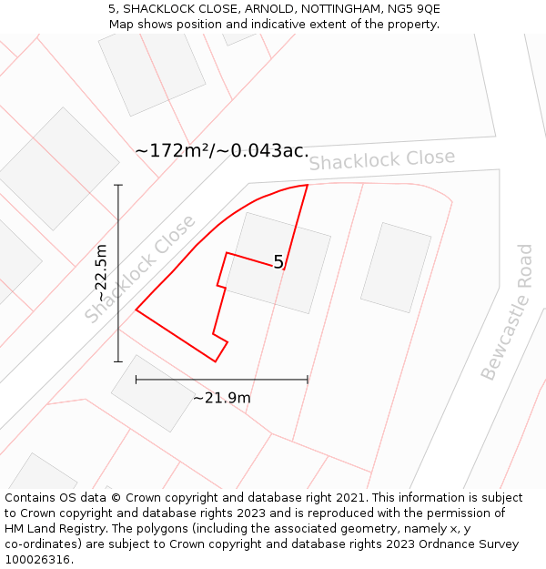 5, SHACKLOCK CLOSE, ARNOLD, NOTTINGHAM, NG5 9QE: Plot and title map