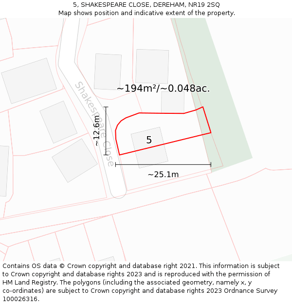 5, SHAKESPEARE CLOSE, DEREHAM, NR19 2SQ: Plot and title map