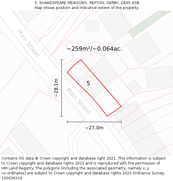5, SHAKESPEARE MEADOWS, REPTON, DERBY, DE65 6SB: Plot and title map
