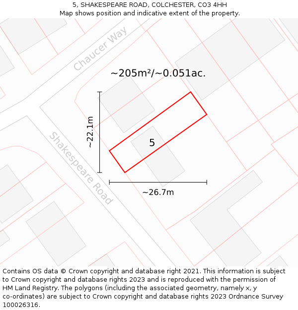 5, SHAKESPEARE ROAD, COLCHESTER, CO3 4HH: Plot and title map
