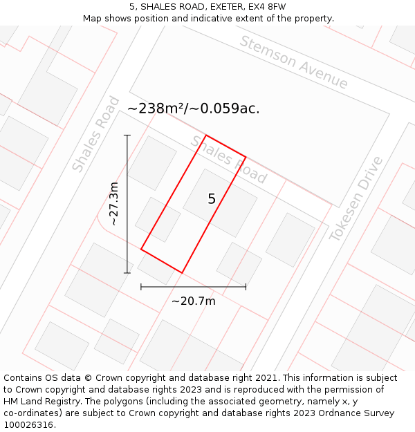 5, SHALES ROAD, EXETER, EX4 8FW: Plot and title map