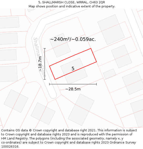 5, SHALLMARSH CLOSE, WIRRAL, CH63 2QR: Plot and title map