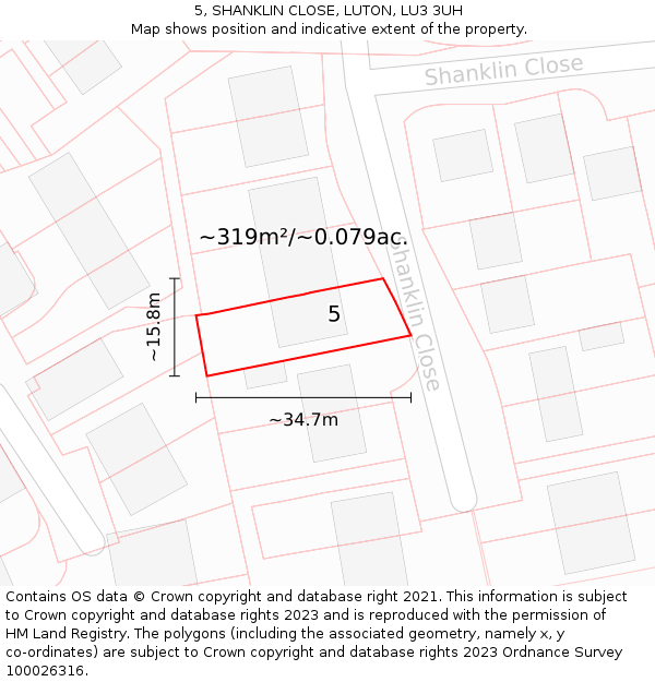 5, SHANKLIN CLOSE, LUTON, LU3 3UH: Plot and title map