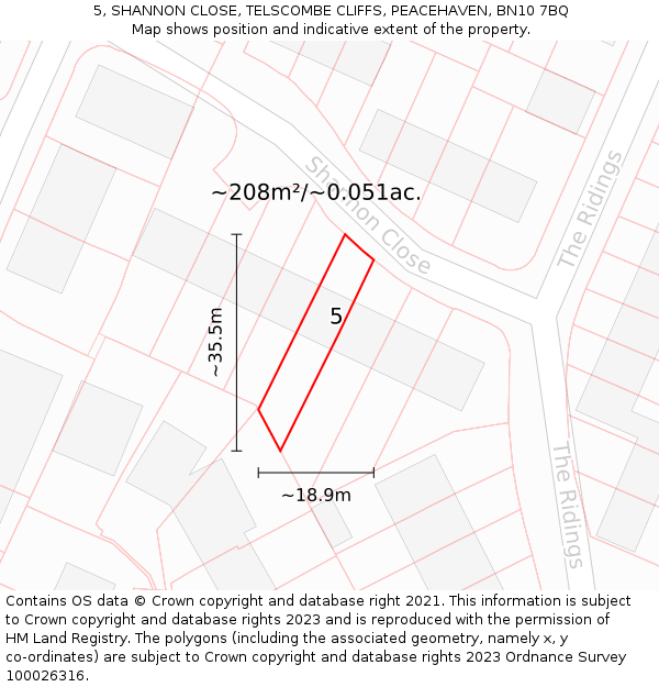 5, SHANNON CLOSE, TELSCOMBE CLIFFS, PEACEHAVEN, BN10 7BQ: Plot and title map