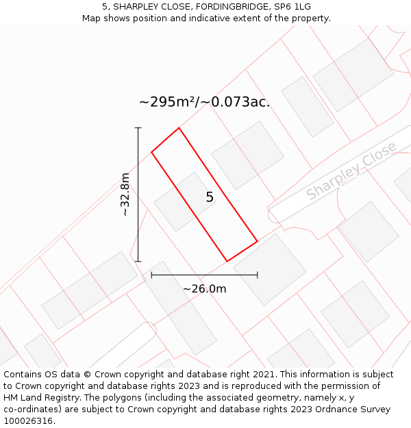 5, SHARPLEY CLOSE, FORDINGBRIDGE, SP6 1LG: Plot and title map
