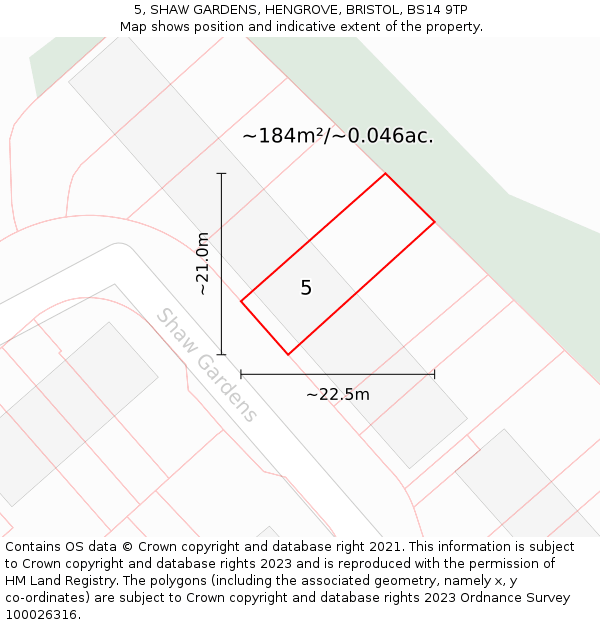 5, SHAW GARDENS, HENGROVE, BRISTOL, BS14 9TP: Plot and title map