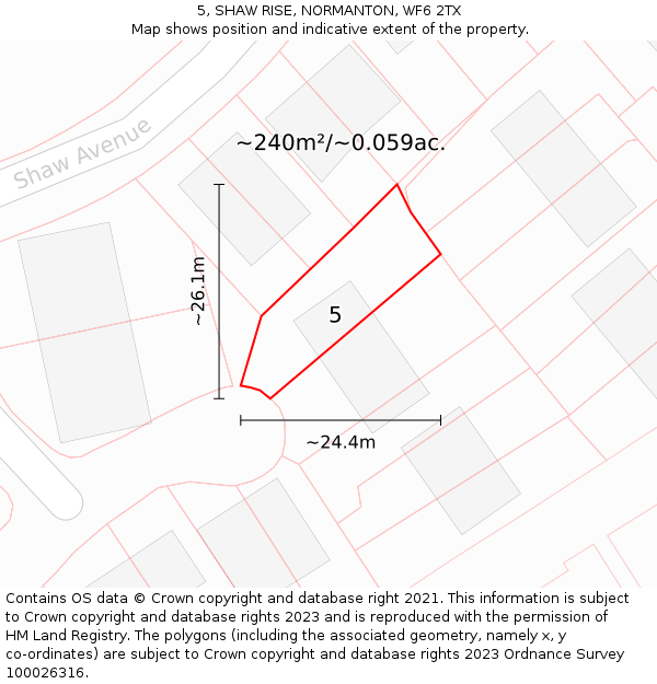 5, SHAW RISE, NORMANTON, WF6 2TX: Plot and title map