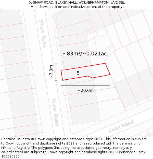 5, SHAW ROAD, BLAKENHALL, WOLVERHAMPTON, WV2 3EL: Plot and title map