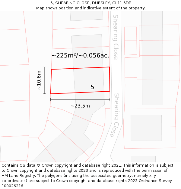 5, SHEARING CLOSE, DURSLEY, GL11 5DB: Plot and title map