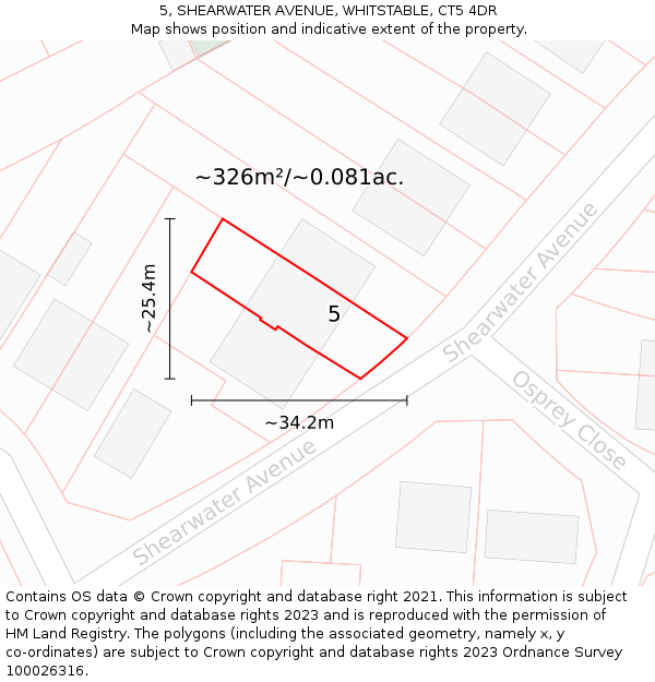 5, SHEARWATER AVENUE, WHITSTABLE, CT5 4DR: Plot and title map