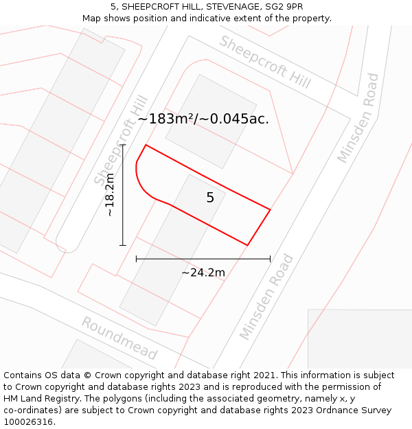 5, SHEEPCROFT HILL, STEVENAGE, SG2 9PR: Plot and title map