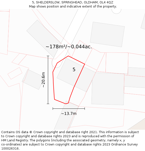 5, SHELDERSLOW, SPRINGHEAD, OLDHAM, OL4 4QZ: Plot and title map