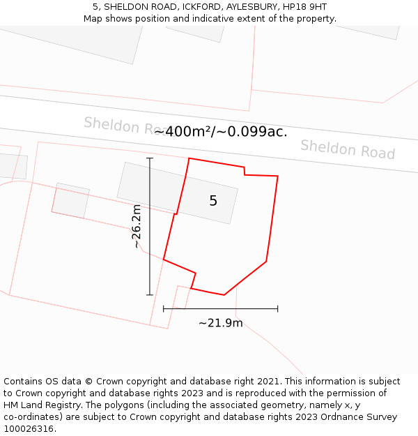 5, SHELDON ROAD, ICKFORD, AYLESBURY, HP18 9HT: Plot and title map