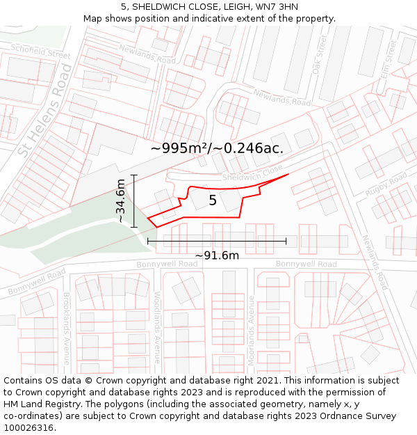 5, SHELDWICH CLOSE, LEIGH, WN7 3HN: Plot and title map