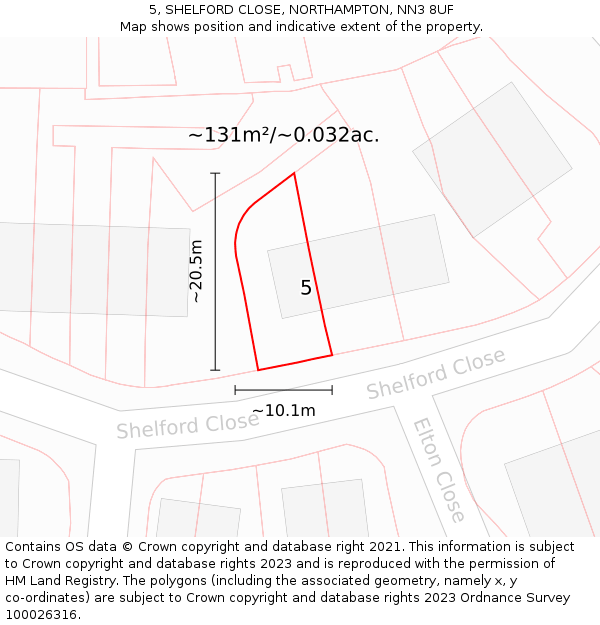 5, SHELFORD CLOSE, NORTHAMPTON, NN3 8UF: Plot and title map