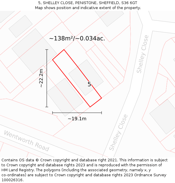 5, SHELLEY CLOSE, PENISTONE, SHEFFIELD, S36 6GT: Plot and title map