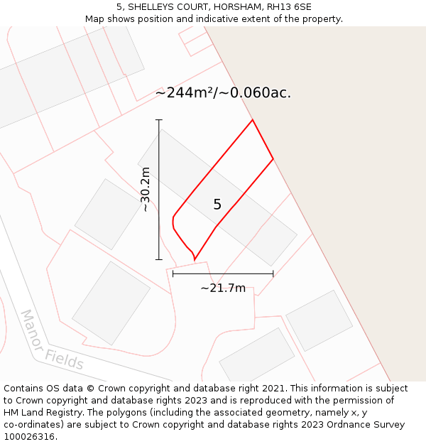 5, SHELLEYS COURT, HORSHAM, RH13 6SE: Plot and title map