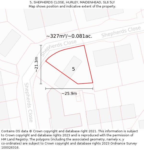 5, SHEPHERDS CLOSE, HURLEY, MAIDENHEAD, SL6 5LY: Plot and title map