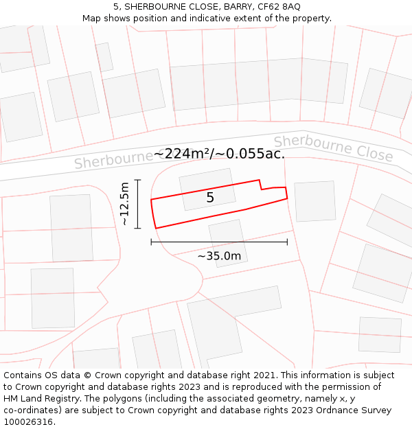5, SHERBOURNE CLOSE, BARRY, CF62 8AQ: Plot and title map