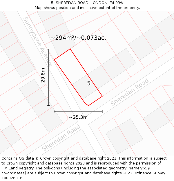 5, SHEREDAN ROAD, LONDON, E4 9RW: Plot and title map
