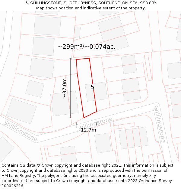 5, SHILLINGSTONE, SHOEBURYNESS, SOUTHEND-ON-SEA, SS3 8BY: Plot and title map