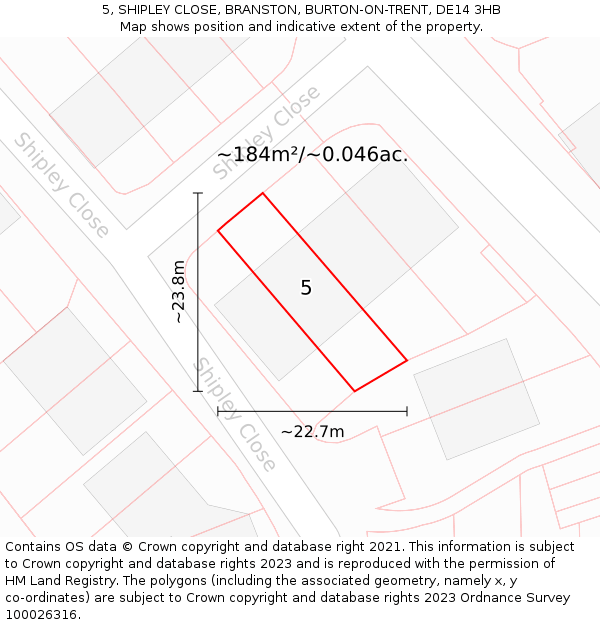 5, SHIPLEY CLOSE, BRANSTON, BURTON-ON-TRENT, DE14 3HB: Plot and title map