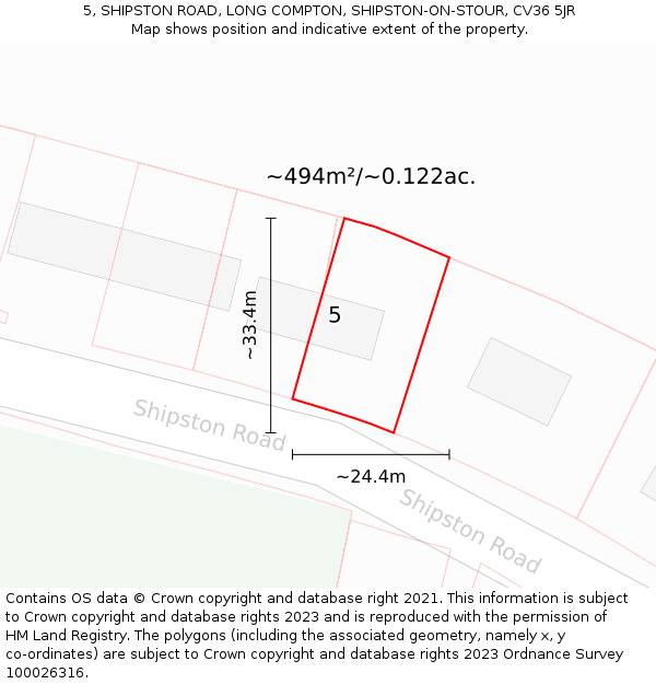 5, SHIPSTON ROAD, LONG COMPTON, SHIPSTON-ON-STOUR, CV36 5JR: Plot and title map