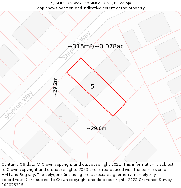 5, SHIPTON WAY, BASINGSTOKE, RG22 6JX: Plot and title map