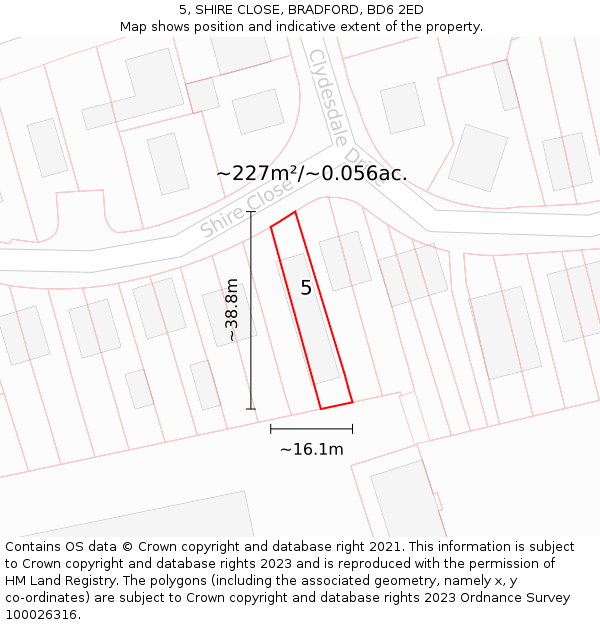 5, SHIRE CLOSE, BRADFORD, BD6 2ED: Plot and title map