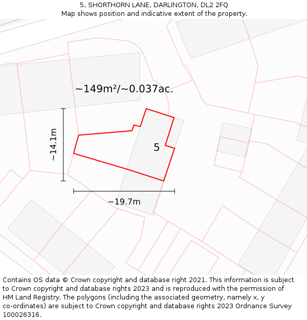 5, SHORTHORN LANE, DARLINGTON, DL2 2FQ: Plot and title map