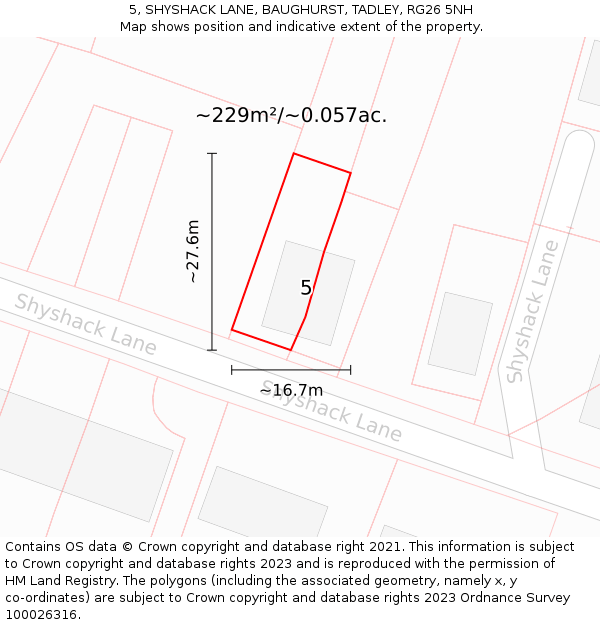 5, SHYSHACK LANE, BAUGHURST, TADLEY, RG26 5NH: Plot and title map