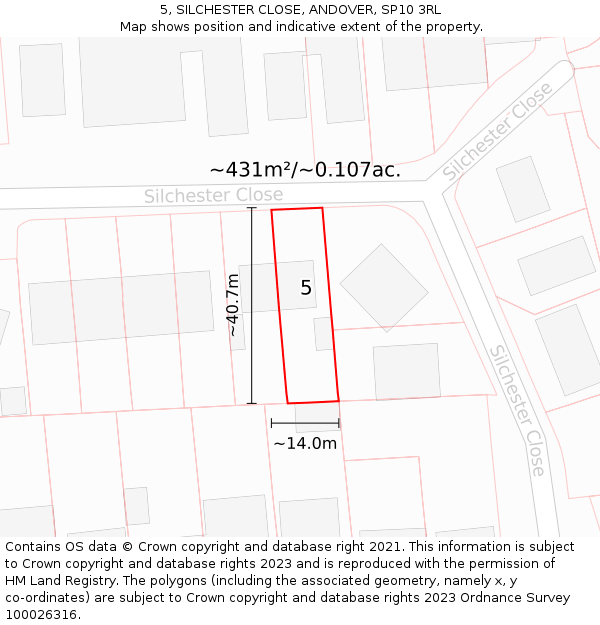 5, SILCHESTER CLOSE, ANDOVER, SP10 3RL: Plot and title map