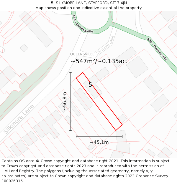5, SILKMORE LANE, STAFFORD, ST17 4JN: Plot and title map