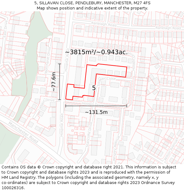5, SILLAVAN CLOSE, PENDLEBURY, MANCHESTER, M27 4FS: Plot and title map