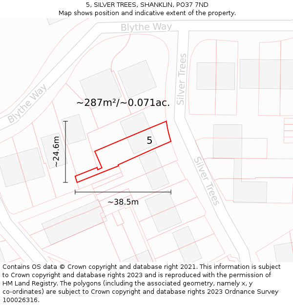 5, SILVER TREES, SHANKLIN, PO37 7ND: Plot and title map