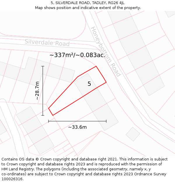 5, SILVERDALE ROAD, TADLEY, RG26 4JL: Plot and title map