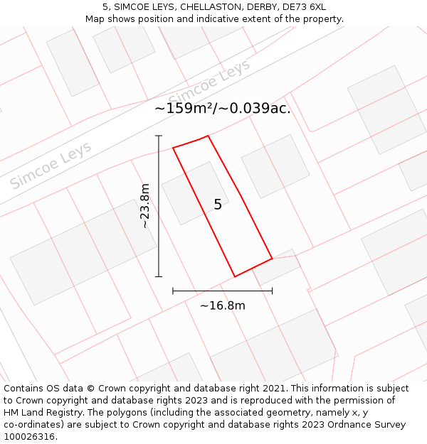 5, SIMCOE LEYS, CHELLASTON, DERBY, DE73 6XL: Plot and title map