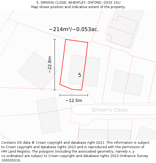 5, SIMONS CLOSE, WHEATLEY, OXFORD, OX33 1SU: Plot and title map