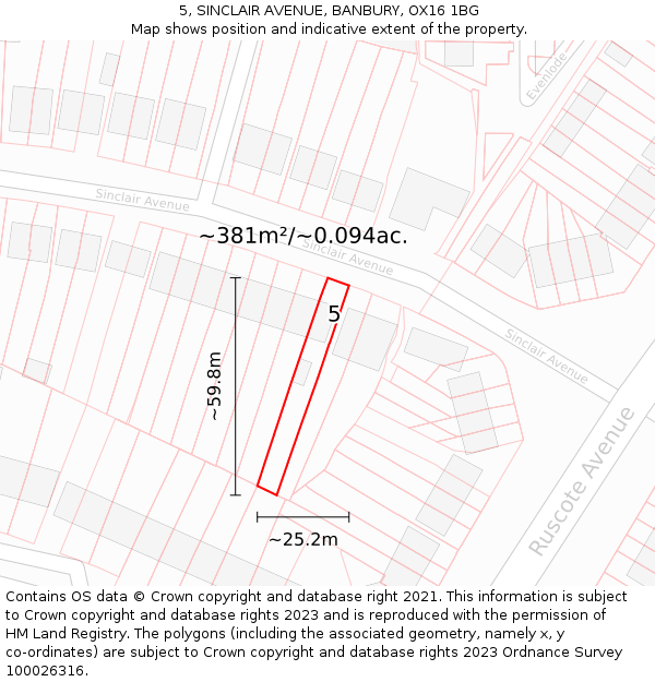 5, SINCLAIR AVENUE, BANBURY, OX16 1BG: Plot and title map