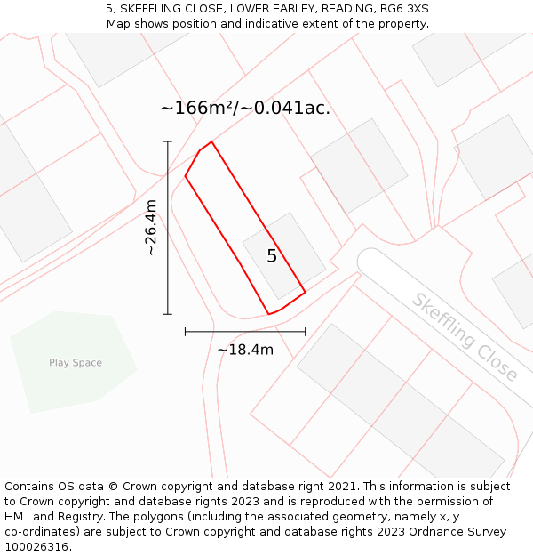 5, SKEFFLING CLOSE, LOWER EARLEY, READING, RG6 3XS: Plot and title map