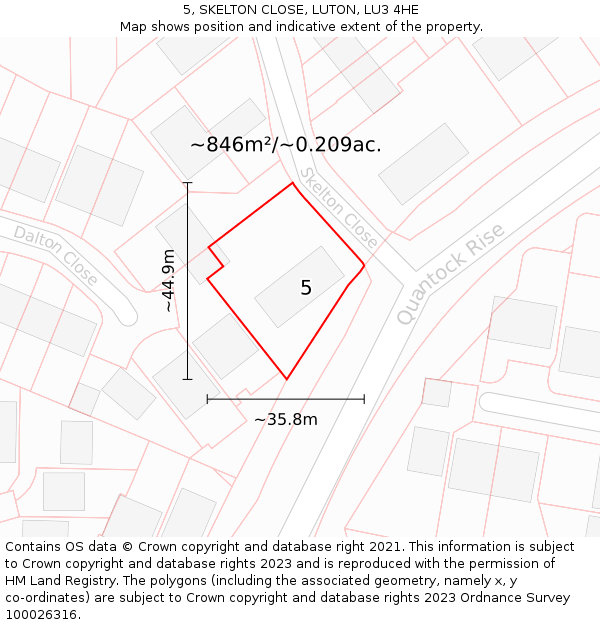 5, SKELTON CLOSE, LUTON, LU3 4HE: Plot and title map